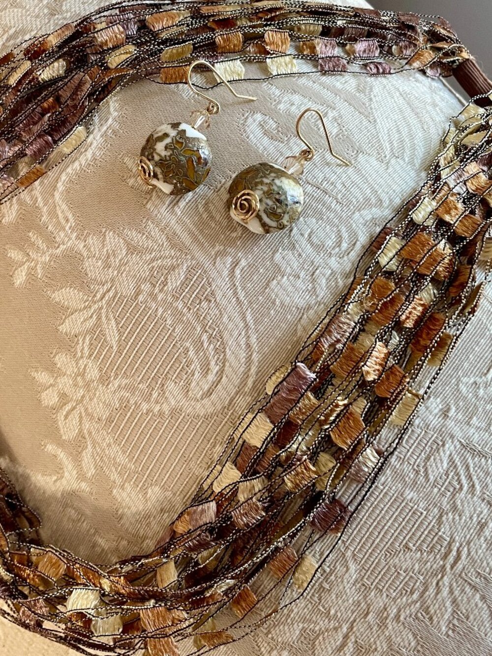 Metallic scarf necklace + earrings